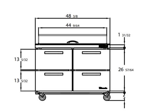 Blue Air BLPT48-D4-HC 4 Drawer Sandwich Prep Table with Twelve 1/6" Pans, 48" wide, 13 Cu. Ft., R-290 Refrigerant - Top Restaurant Supplies