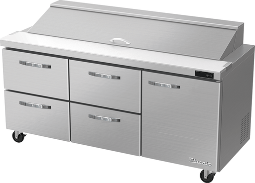 Blue Air BLPT72-D4LM-HC 4 Drawer 1 Door (R) Sandwich Prep Table with Eighteen 1/6" Pans, 72" wide, 20 Cu. Ft., R-290 Refrigerant - Top Restaurant Supplies