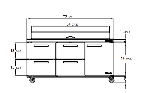 Blue Air BLPT72-D4LM-HC 4 Drawer 1 Door (R) Sandwich Prep Table with Eighteen 1/6" Pans, 72" wide, 20 Cu. Ft., R-290 Refrigerant - Top Restaurant Supplies