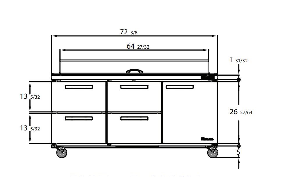 Blue Air BLPT72-D4LM-HC 4 Drawer 1 Door (R) Sandwich Prep Table with Eighteen 1/6" Pans, 72" wide, 20 Cu. Ft., R-290 Refrigerant - Top Restaurant Supplies