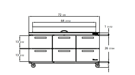 Blue Air BLPT72-D6-HC 6 Drawer All Stainless Prep Table with Eighteen 1/6" Pans, 72" wide, 20 Cu. Ft, R-290 Refrigerant - Top Restaurant Supplies