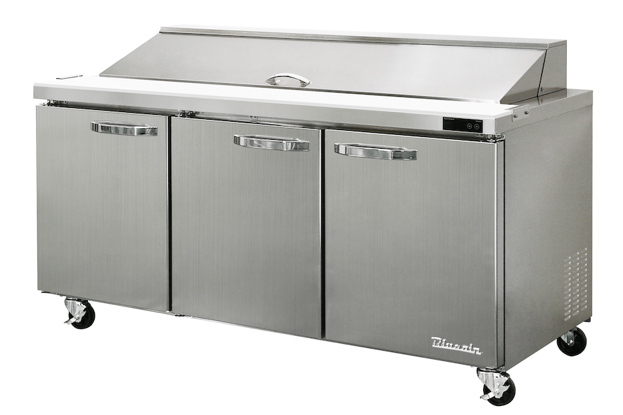 Blue Air BLPT72-HC 3 Doors Sandwich Prep Table with Eighteen 1/6" Pans, 72" wide, 20 Cu. Ft., R-290 Refrigerant - Top Restaurant Supplies