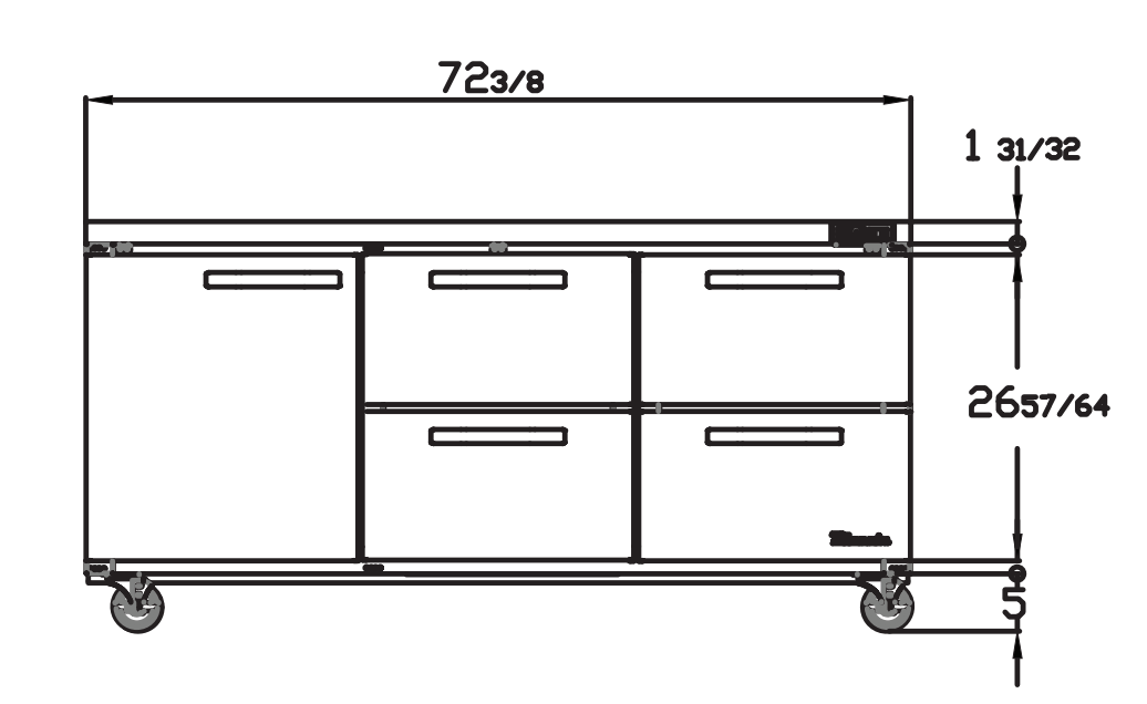 Blue Air BLUR72-D4RM-HC 4 Drawer 1 Door (L) Undercounter Refrigerator, 72" wide, 20 Cu. Ft., R-290 Refrigerant, Stainless Steel - Top Restaurant Supplies