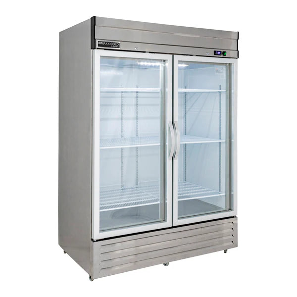 Maxx Cold V-Series 2 Glass Door Reach-In Refrigerator, Bottom Mount, in Stainless Steel