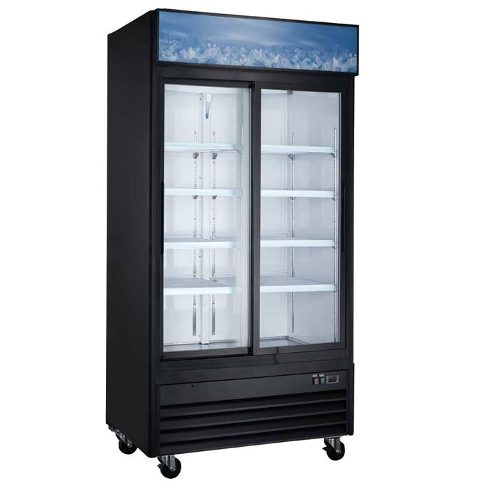 Coldline G40S-B 40" Double Glass Sliding Door Merchandising Refrigerator, Black - Top Restaurant Supplies