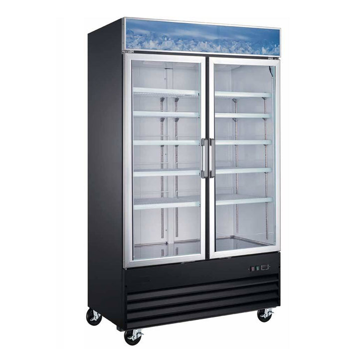 Coldline G48-B 48" Double Glass Swing Door Merchandising Refrigerator, Black - Top Restaurant Supplies