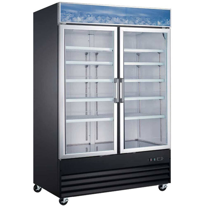 Coldline G53-B 53" Double Glass Swing Door Merchandising Refrigerator, Black - Top Restaurant Supplies