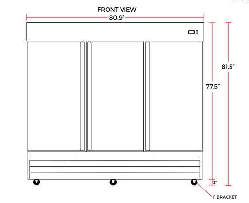 Coldline C-3RR 81" Triple Solid Door Reach-In Refrigerator - Top Restaurant Supplies