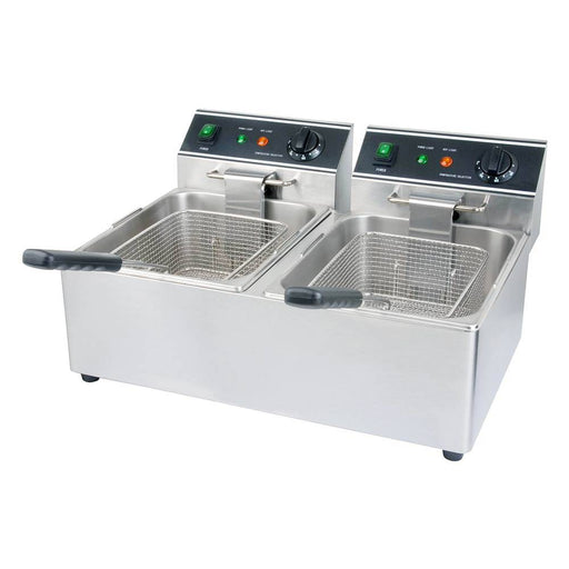 Cookline DF15-2-120 22" Dual Tank 30 lb. Electric Countertop Fryer, 120v - Top Restaurant Supplies