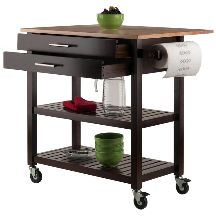 Langdon Kitchen Cart; Drop Leaf; Cappuccino and Natural