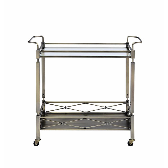 ACME Matiesen Serving Cart, Antique Gold & Clear Glass 98350