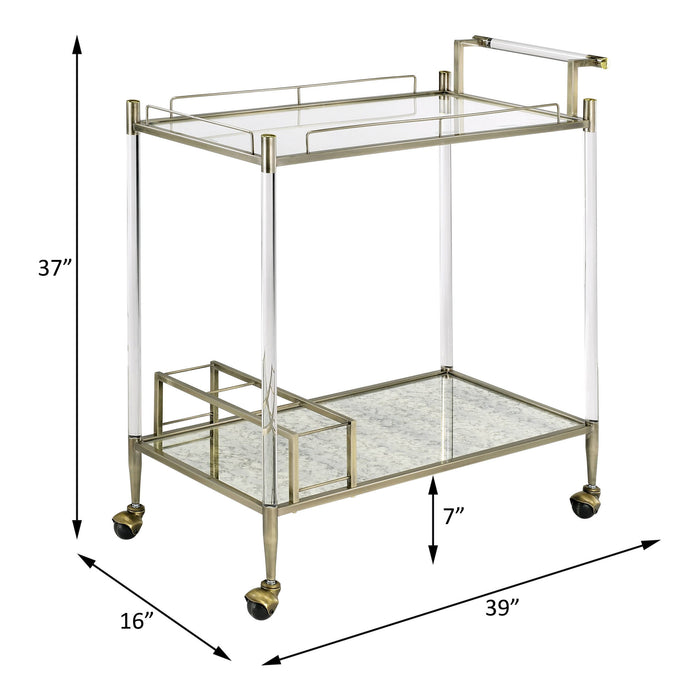 ACME Cirro Serving Cart in Antique Mirror & Wire Brass AC00160