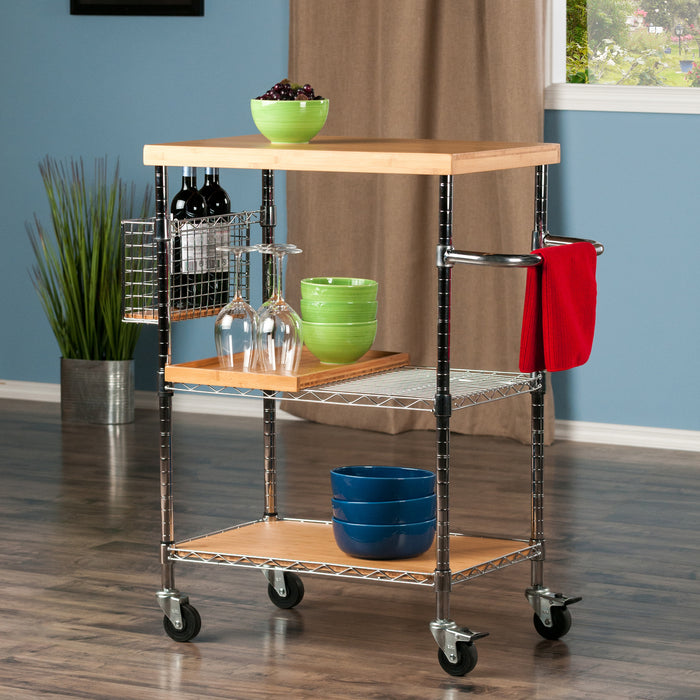 Carrito de cocina utilitario Madera; bambú y cromo