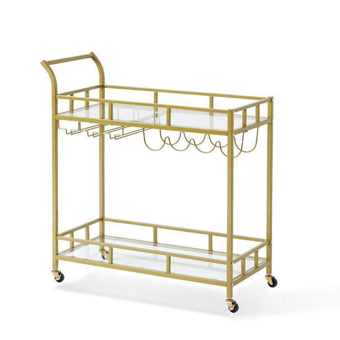 VEVOR - Carrito de servicio de barra de metal dorado de 2 niveles con estante para vinos y soporte para copas, 120 libras