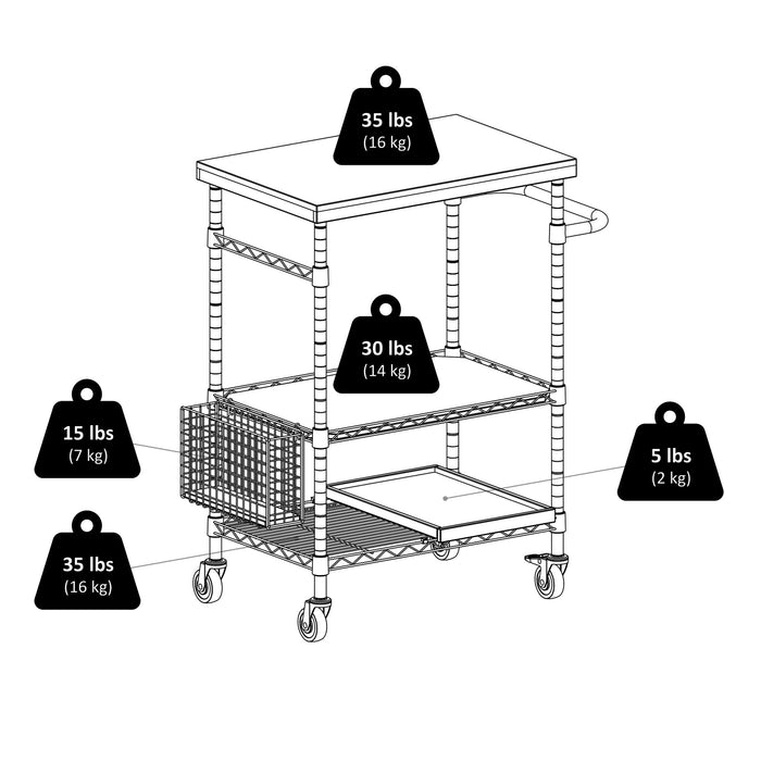 Carrito de cocina utilitario Madera; bambú y cromo