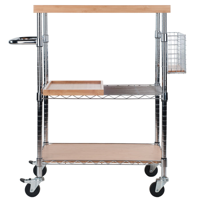 Madera Utility Kitchen Cart; Bamboo and Chrome