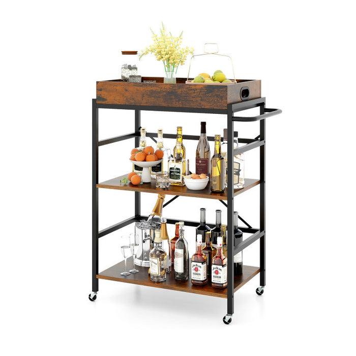 Carrito de bar industrial de 3 niveles con bandeja desmontable para cocinas