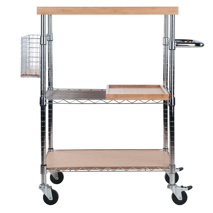 Carrito de cocina utilitario Madera; bambú y cromo