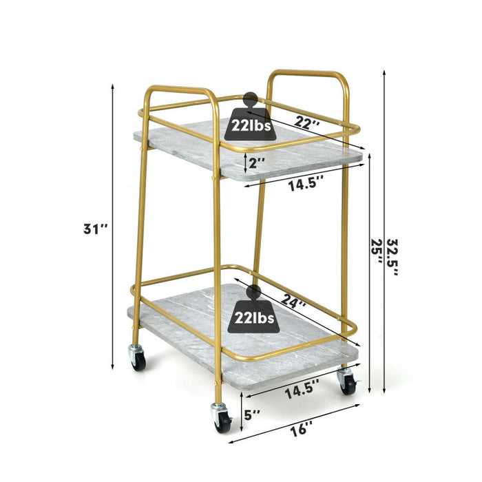 Carrito de cocina con ruedas de 2 niveles con estructura de acero y ruedas bloqueables