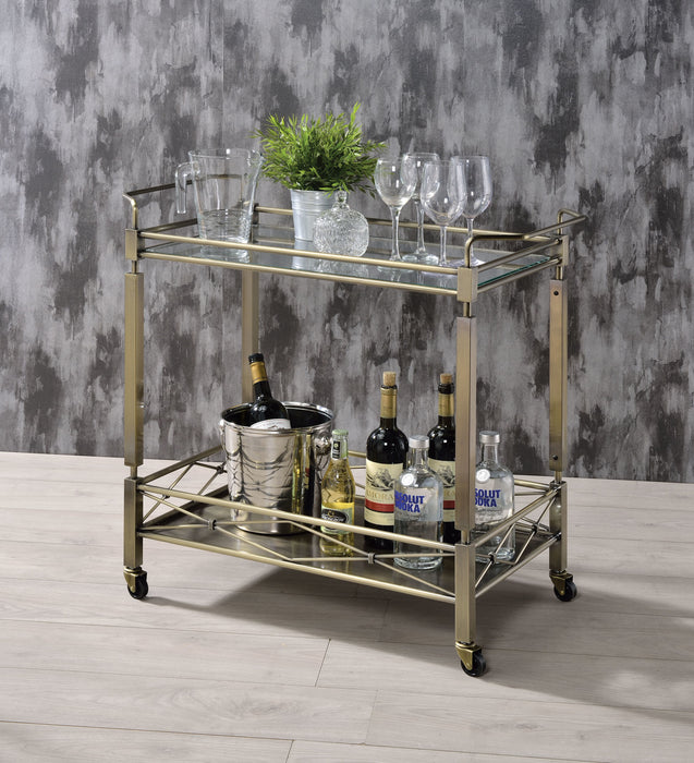 ACME Matiesen Serving Cart, Antique Gold & Clear Glass 98350