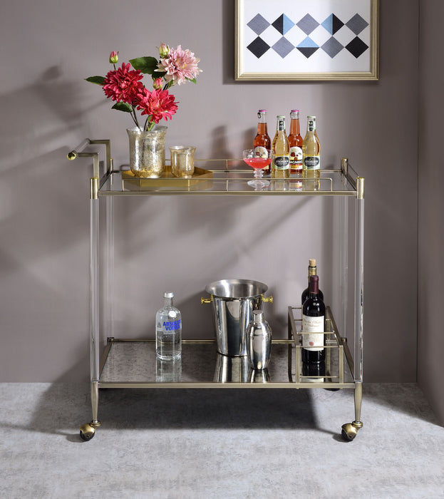 ACME Cirro Serving Cart in Antique Mirror & Wire Brass AC00160