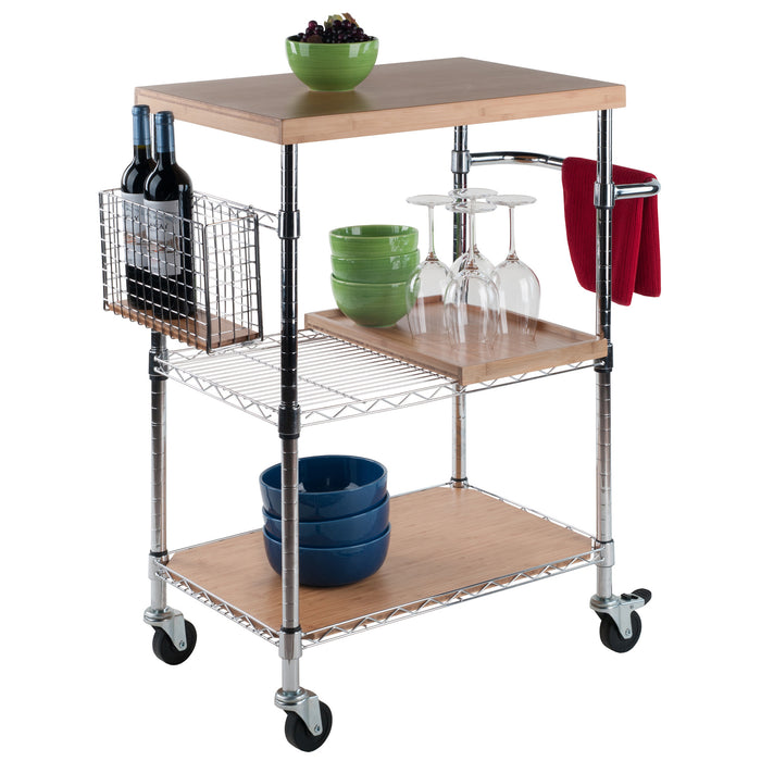 Carrito de cocina utilitario Madera; bambú y cromo