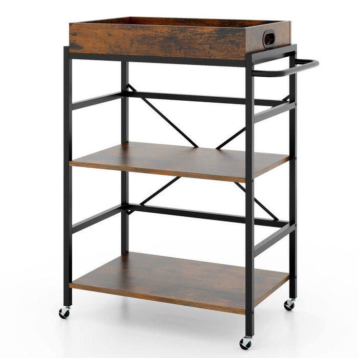 3-Tier Industrial Bar Cart with Detachable Tray for Kitchens