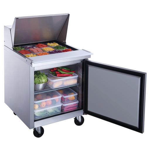 Dukers DSP29-12M-S1 1-Door Commercial Food Prep Table Refrigerator in Stainless Steel with Mega Top, 29" Wide - Top Restaurant Supplies