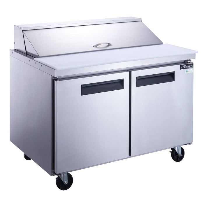 Dukers DSP48-12-S2 2-Door Commercial Food Prep Table Refrigerator in Stainless Steel, 48.125" Wide - Top Restaurant Supplies