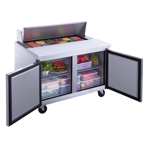 Dukers DSP48-12-S2 2-Door Commercial Food Prep Table Refrigerator in Stainless Steel, 48.125" Wide - Top Restaurant Supplies