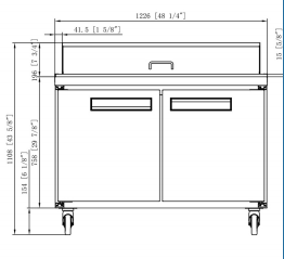 Dukers DSP48-12-S2 2-Door Commercial Food Prep Table Refrigerator in Stainless Steel, 48.125" Wide - Top Restaurant Supplies