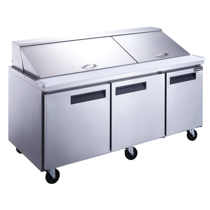 Dukers DSP72-30M-S3 3-Door Commercial Food Prep Table Refrigerator in Stainless Steel with Mega Top, 72.25" Wide - Top Restaurant Supplies