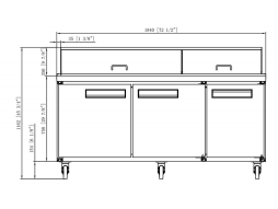 Dukers DSP72-30M-S3 3-Door Commercial Food Prep Table Refrigerator in Stainless Steel with Mega Top, 72.25" Wide - Top Restaurant Supplies