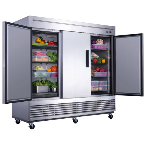 Dukers D83R 3-Door Commercial Refrigerator in Stainless Steel, 82.625" Wide - Top Restaurant Supplies