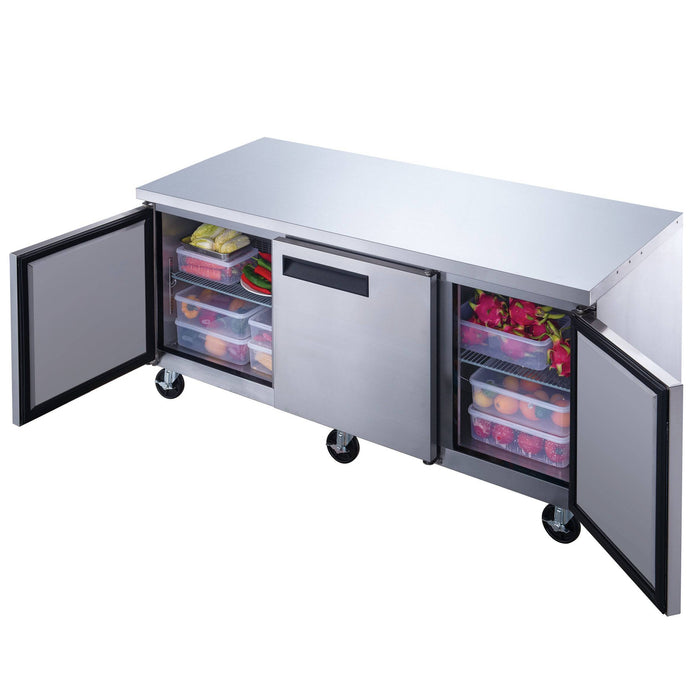 Dukers DUC72R 3-Door Undercounter Commercial Refrigerator in Stainless Steel, 72.25" Wide - Top Restaurant Supplies