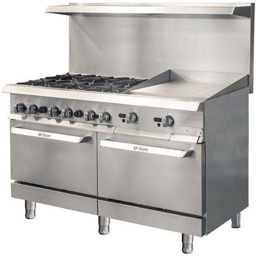 IKON IR-6B-24TG-60 60" Gas Range with 6 Burners, 2 Ovens and 24" Thermostatic Control Griddle - Top Restaurant Supplies