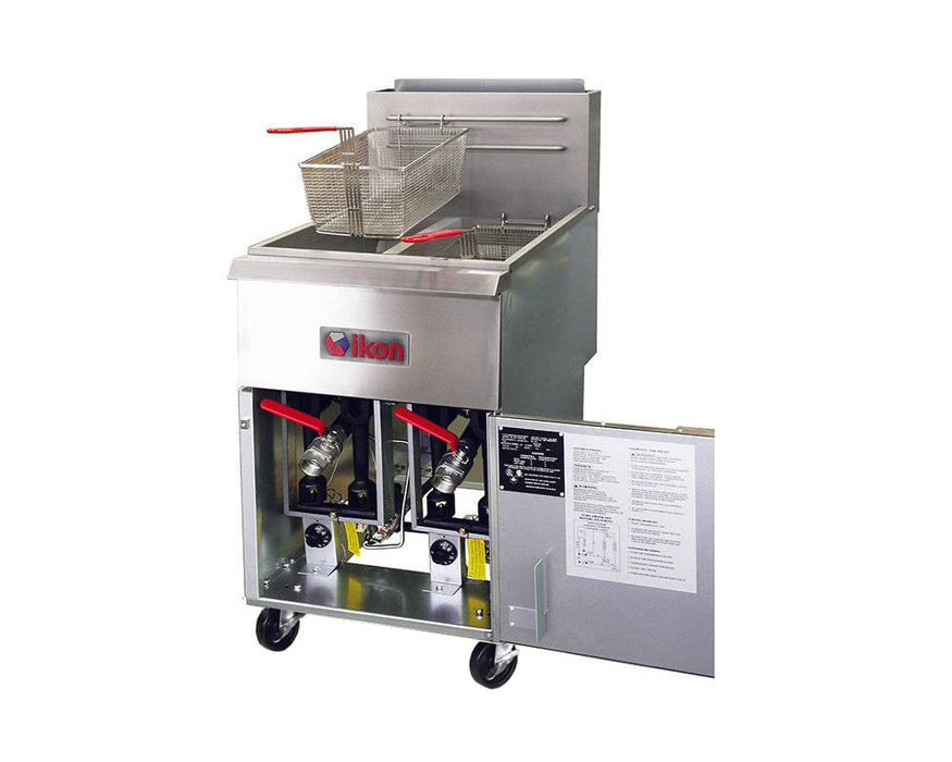 Ikon IGF-40/40-LP 40 lb. Capacity 4-Tube Fryer, 2-Split Tanks, 120,000 BTU, Liquid Propane, Millivolt Thermostat - Top Restaurant Supplies