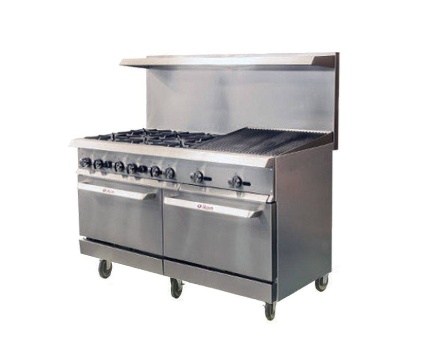 Ikon IR-6B-24RB-60 60" 6 Burner Gas Range with 24" Radiant Broiler - Top Restaurant Supplies