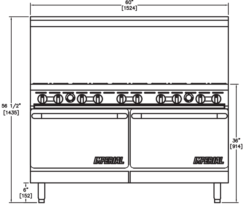 Imperial Range IR-6-G24 ro Series 60" Gas Range, 6 Burners, 24" Range, 2 Ovens - Top Restaurant Supplies