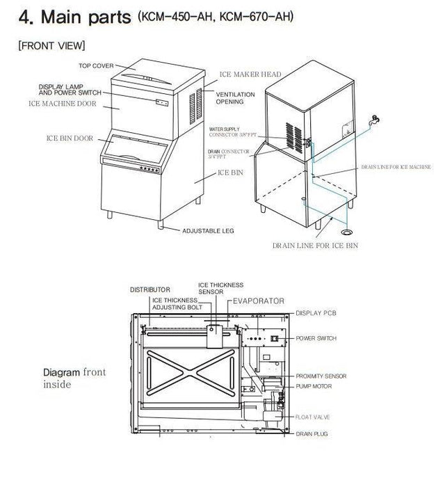 Kool-It KCM-450-AH Modular Ice Maker, 446 Lbs. Per Day, Half Cube Style Ice - Top Restaurant Supplies