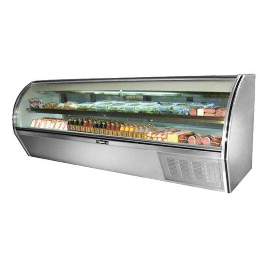 Leader Refrigeration ERCD118 118" Curved Glass Counter Deli Display Case with 8 Doors and 1 Shelf - Top Restaurant Supplies