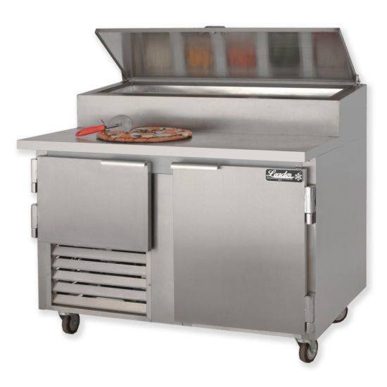 Leader Refrigeration ESPT60-SS 60" Pizza Table Stainless Steel Top, 1 1/2 Doors and 2 Shelves - Top Restaurant Supplies