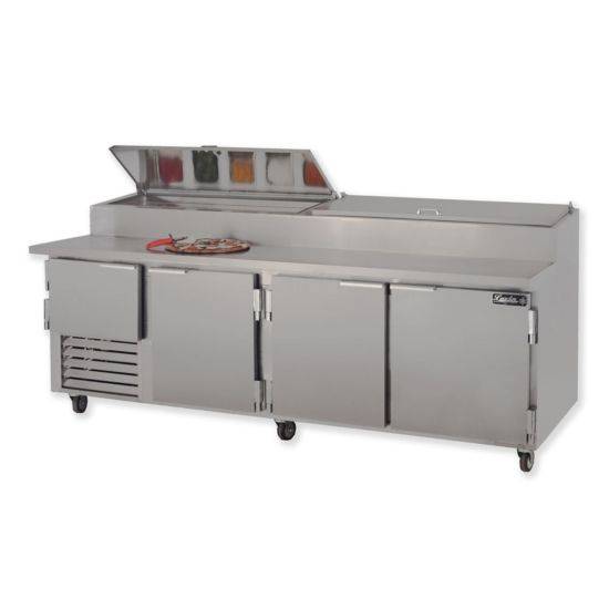 Leader Refrigeration ESPT96-SS 96" Pizza Table Stainless Steel Top, 3 1/2 Doors and 3 Shelves - Top Restaurant Supplies