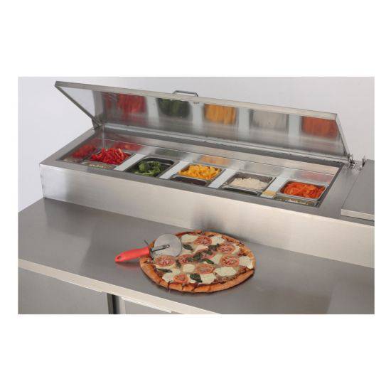 Leader Refrigeration ESPT96-SS 96" Pizza Table Stainless Steel Top, 3 1/2 Doors and 3 Shelves - Top Restaurant Supplies