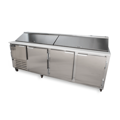 Leader Refrigeration LM96 96" Sandwich Prep Table Cooler, 3 1/2 Door and 3 Shelves - Top Restaurant Supplies