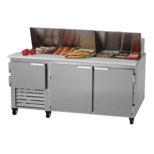 Leader LM84 Mega Top Bain Marie / Sandwich & Salad Refrigerated Prep Table with 2 Full & 1 Half Door, 84" -  TOP RESTAURANT SUPPLIES