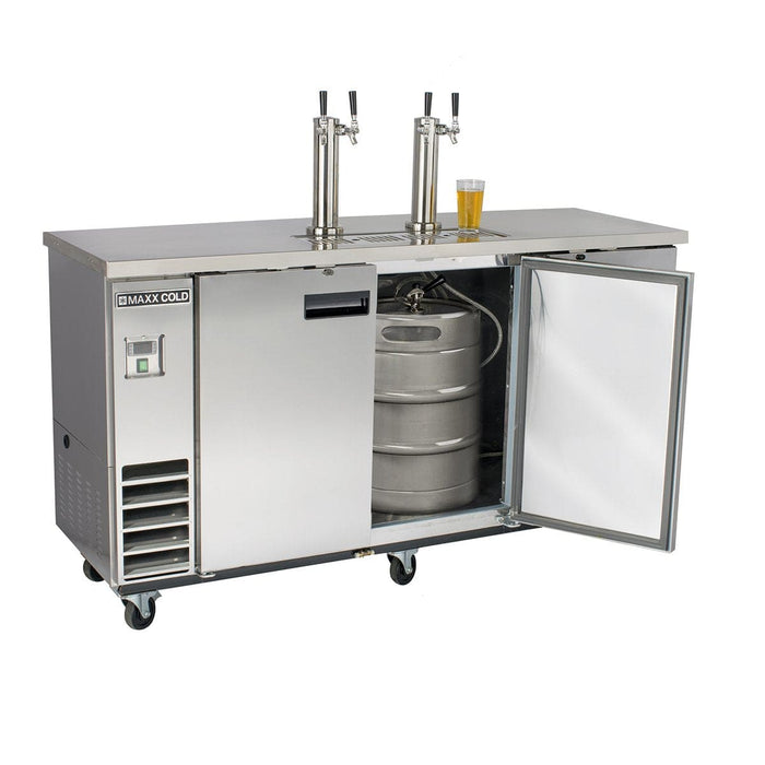 MXBD72-2SHC Maxx Cold Three Keg, Two Tower Beer Dispenser, Stainless Steel, 72” Wide - Top Restaurant Supplies