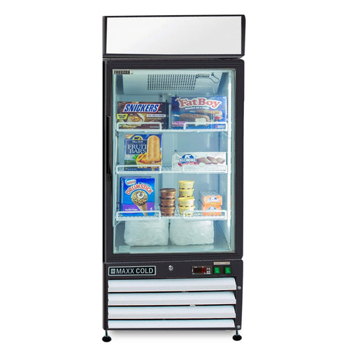 MXM1-12FHC Maxx Cold Single Door, Glass Door Freezer Merchandiser, White, 12 Cu ft - Top Restaurant Supplies