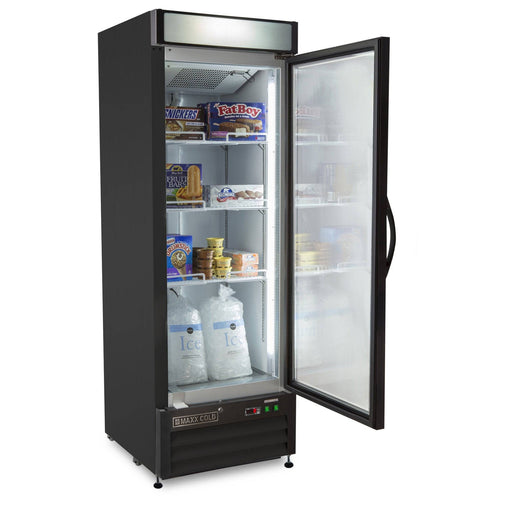 MXM1-16FBHC Maxx Cold Single Door, Glass Door Freezer Merchandiser, Black, 16 Cu ft - Top Restaurant Supplies