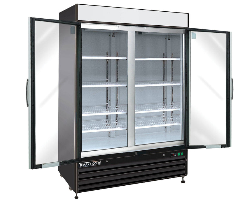 MXM2-48FBHC Maxx Cold Double Door, Glass Door Freezer Merchandiser, Black, 48 Cu ft - Top Restaurant Supplies